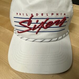 Philadelphia Sixers White Trucker Hat with Red Script